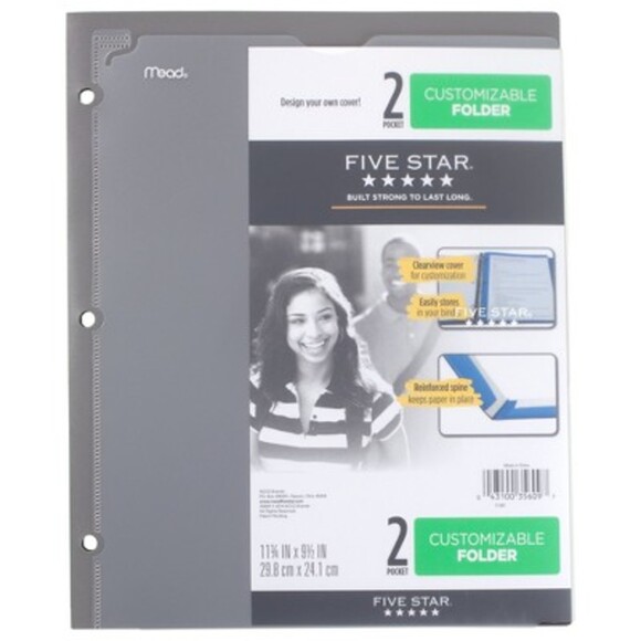 Customizable Plastic Folder 2 Pocket Gray - Five Star - Picture 1 of 1